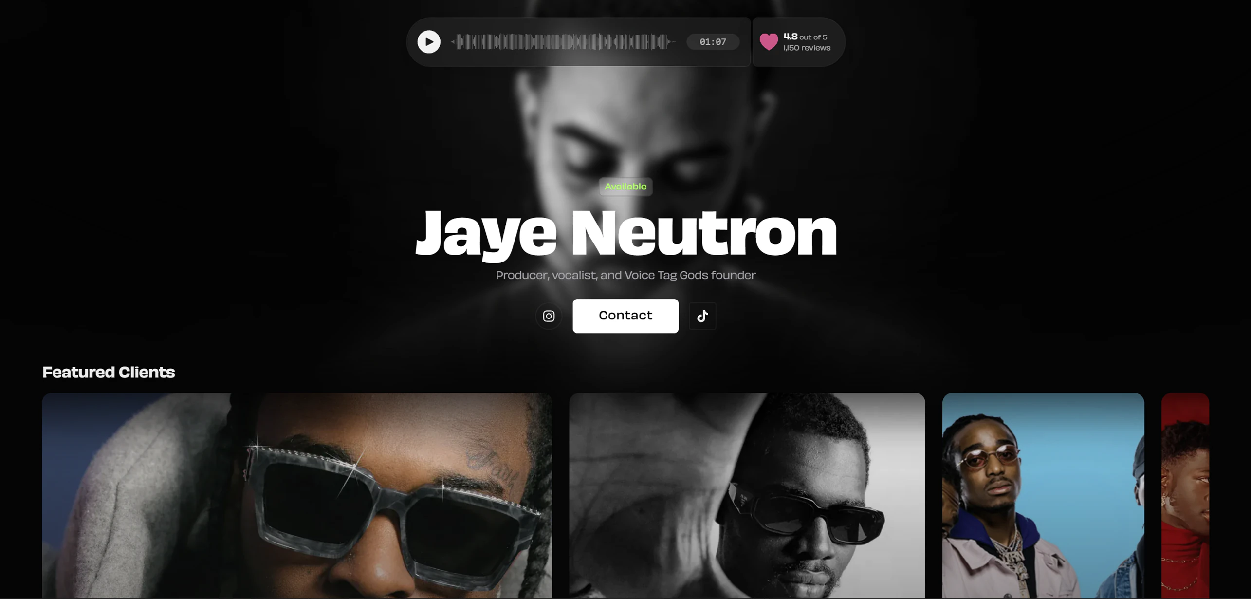 Jaye Neutron’s VTG profile with his producer tag demo player and featured clients