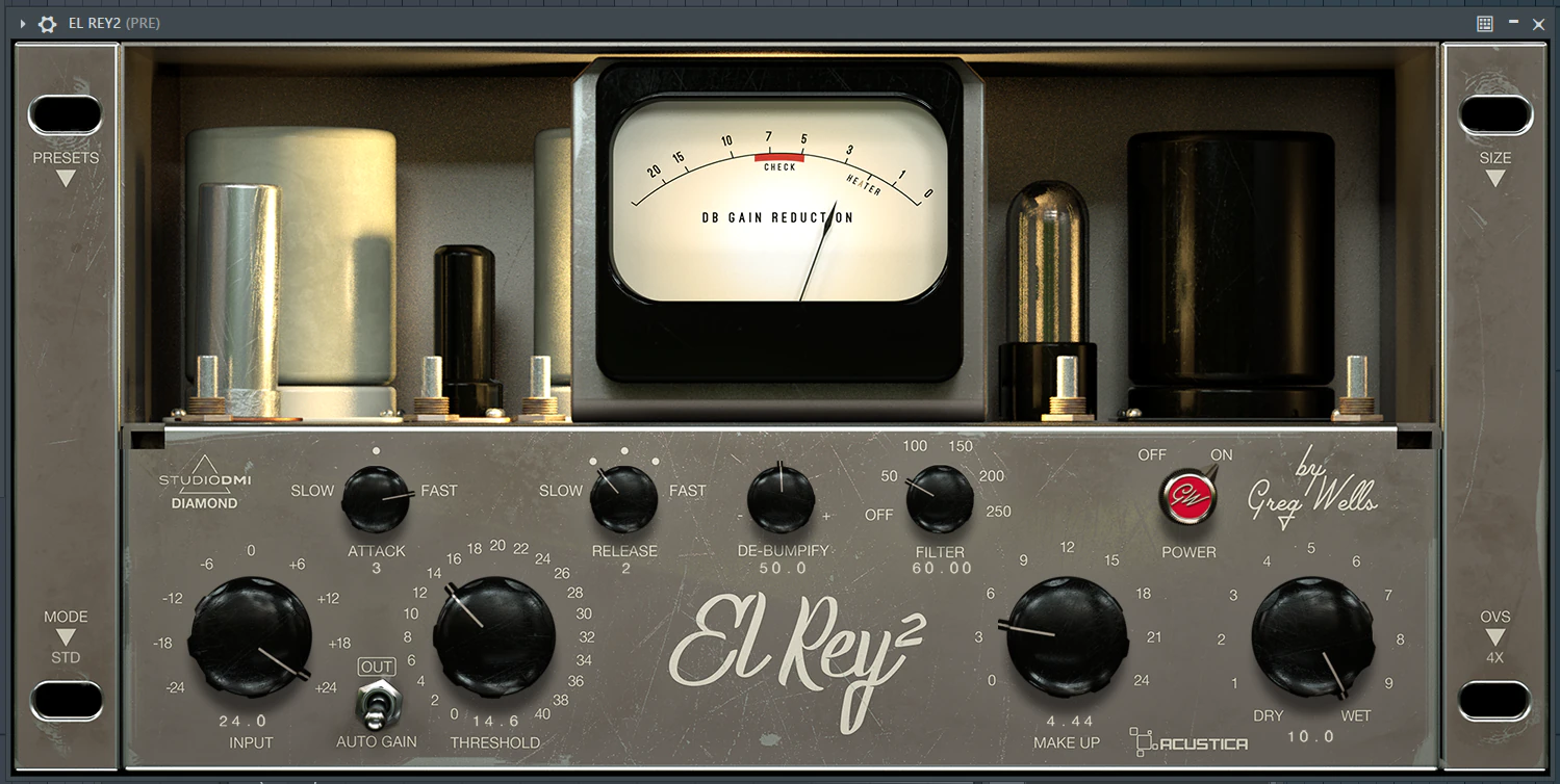 El Rey 2 compressor with a gain-reduction meter, attack, release, threshold and makeup controls