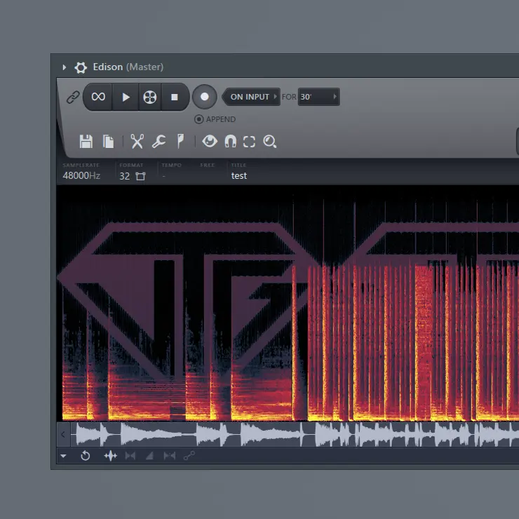 FL Studio Edison showing repeated diamond-shaped logos embedded in the spectrogram above an audio waveform